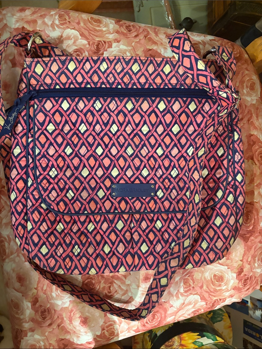 Vera Bradley Pink and Navy Geometric Crossbody Bag